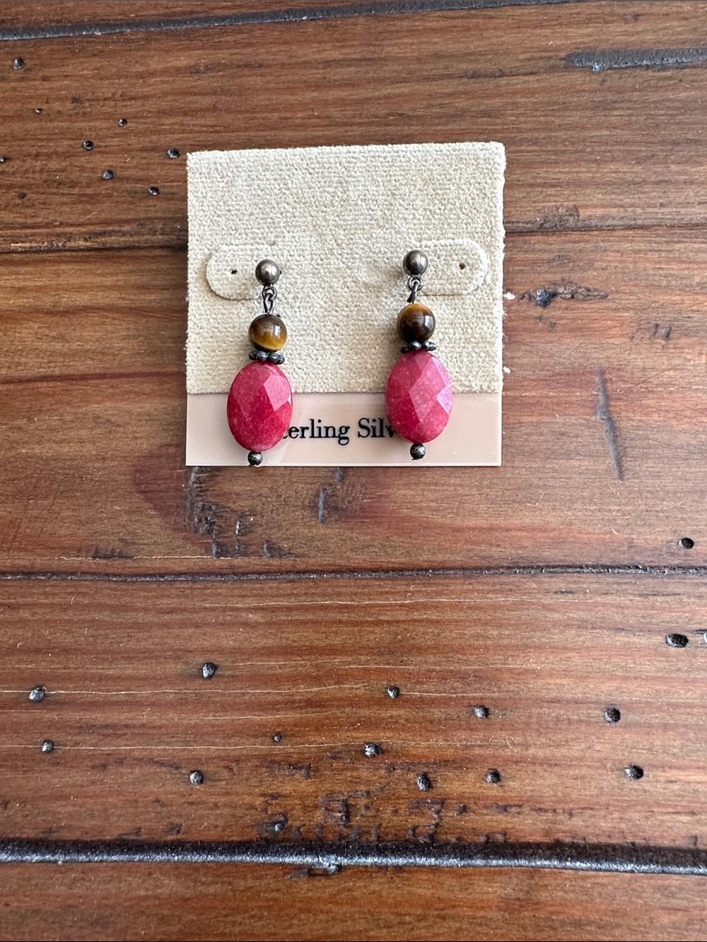 Pink Faceted Drop Earrings with Tiger Eye Accent